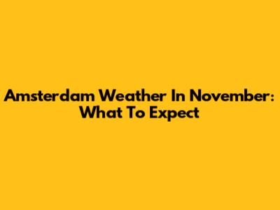 Amsterdam Weather In November: What To Expect