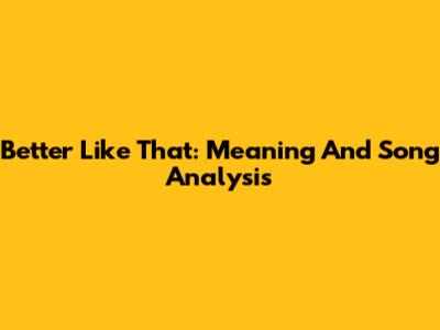 Better Like That: Meaning And Song Analysis