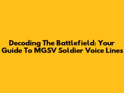 Decoding The Battlefield: Your Guide To MGSV Soldier Voice Lines