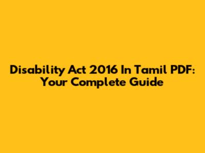 Disability Act 2016 In Tamil PDF: Your Complete Guide