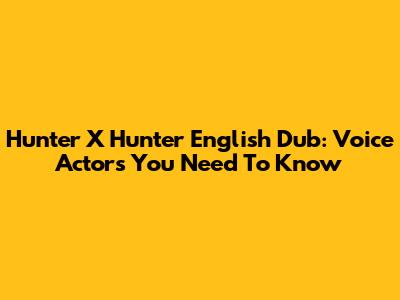 Hunter X Hunter English Dub: Voice Actors You Need To Know