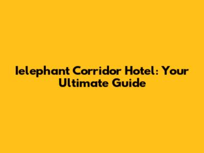 Ielephant Corridor Hotel: Your Ultimate Guide