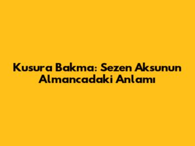Kusura Bakma: Sezen Aksu'nun Almanca'daki Anlamı
