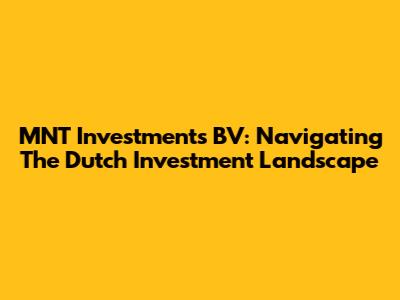 MNT Investments BV: Navigating The Dutch Investment Landscape