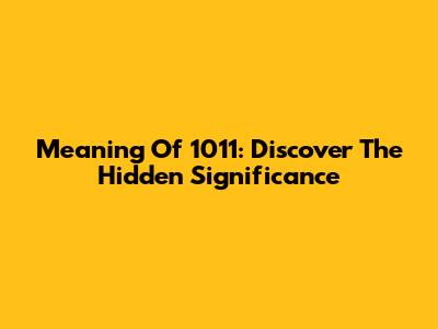 Meaning Of 1011: Discover The Hidden Significance