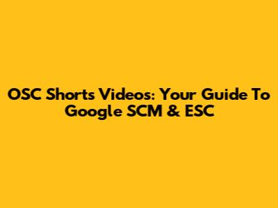 OSC Shorts Videos: Your Guide To Google SCM & ESC