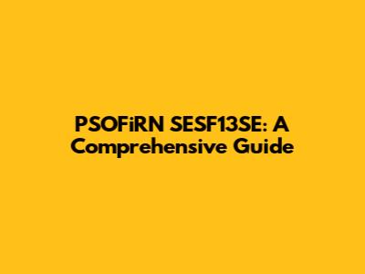 PSOFiRN SESF13SE: A Comprehensive Guide