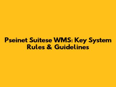 Pseinet Suitese WMS: Key System Rules & Guidelines