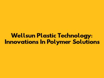 Wellsun Plastic Technology: Innovations In Polymer Solutions